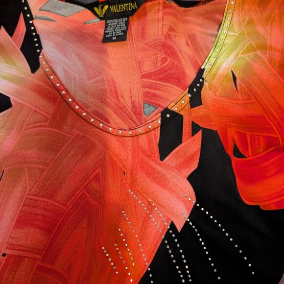 Valentina Signa Abstract 3/4 Long Sleeve Pull Over Stretchy Blouse Shirt Medium - Picture 2 of 8